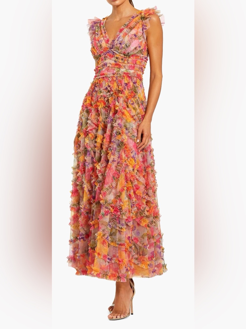 Mac Duggal Floral Tiered Maxi Dress Sz 16 - Picture 4 of 9